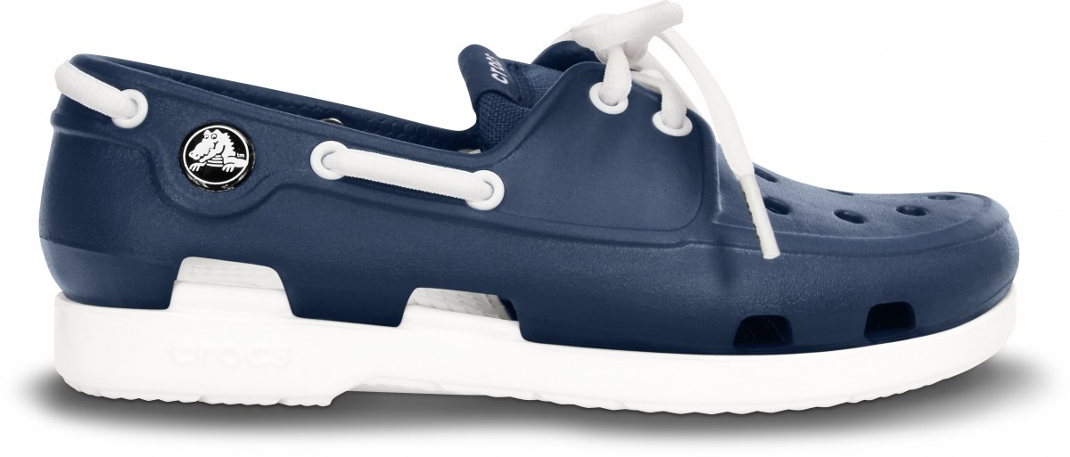 Pantofi Crocs Kids' Beach Line Lace Boat Shoe Albastru - Navy/White - imagine 5
